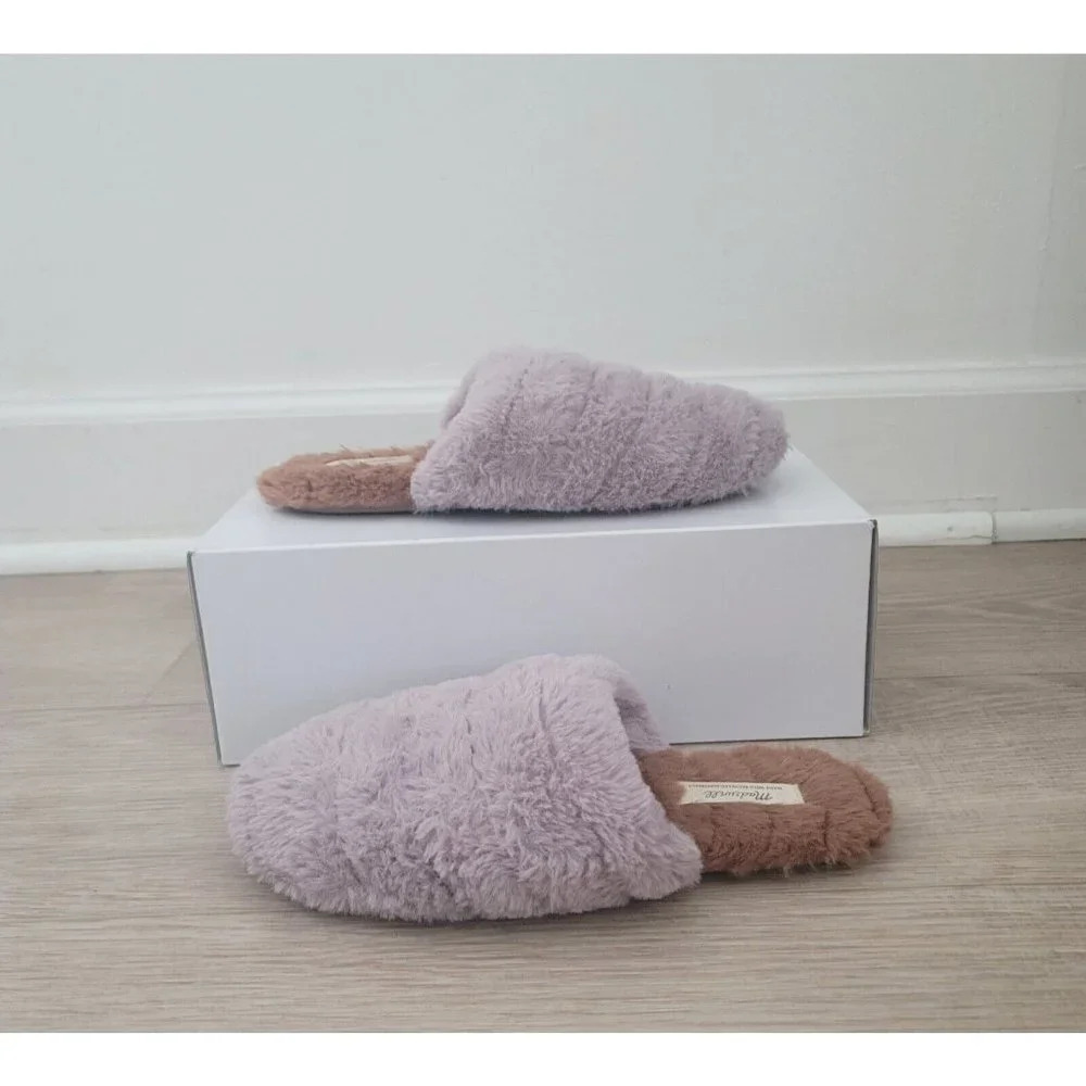 Madewell Quilted Scuff Slippers Recycled Faux Fur Dusty Purple Slip On Shoes 6